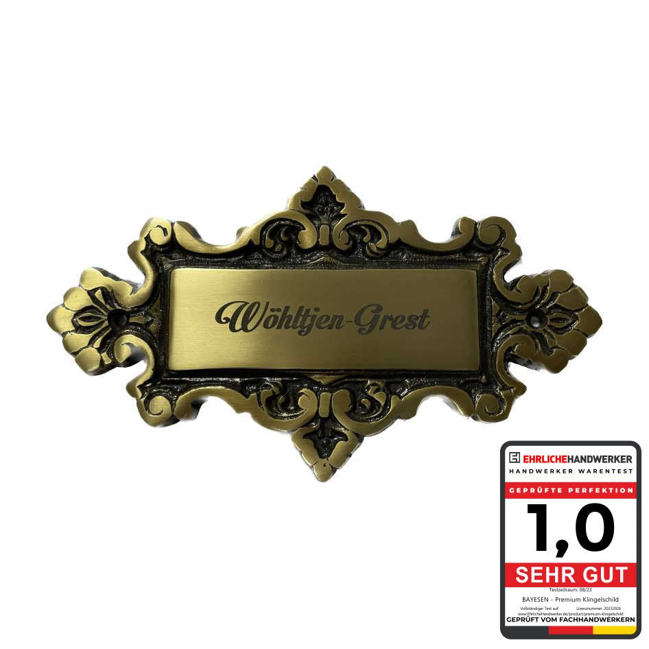 Edel Design Antikes Türschild aus Messing - Individuell graviertes Elegante Haustürdekoration und Geschenkidee - Personalisiertes Türschild mit Namen und antikem Finish