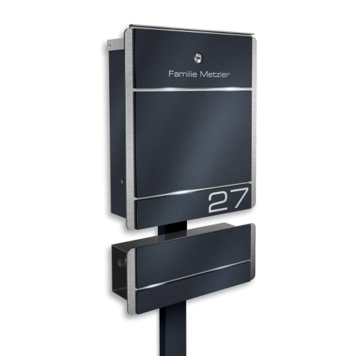 Metzler Briefkasten Modell 01 Standbriefkasten Anthrazit mit Gravur optional mit Zeitungsfach