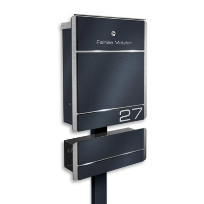 Metzler Briefkasten Modell 01 Standbriefkasten Anthrazit mit Gravur optional mit Zeitungsfach