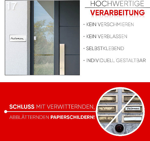 Haustür, Briefkasten, Klingel 4er Schilderset selbstklebend mit Wunschgravur