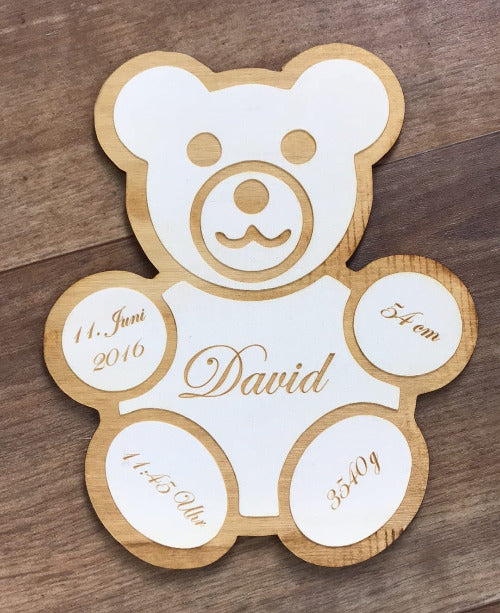 Geburtstafel Bär mit individueller Gravur